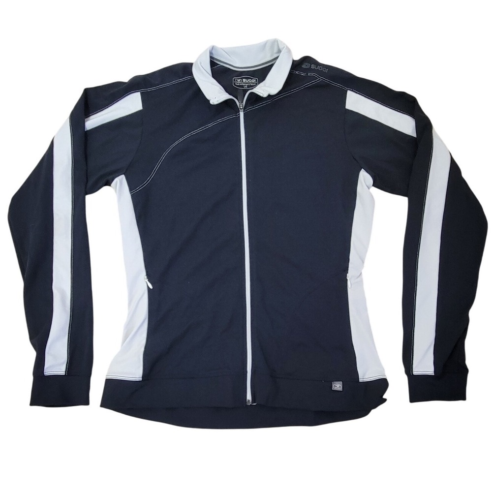 SUGOI Womens Large Full Zip Long Sleeve Athletic Jacket Black White‎ Cycling Run